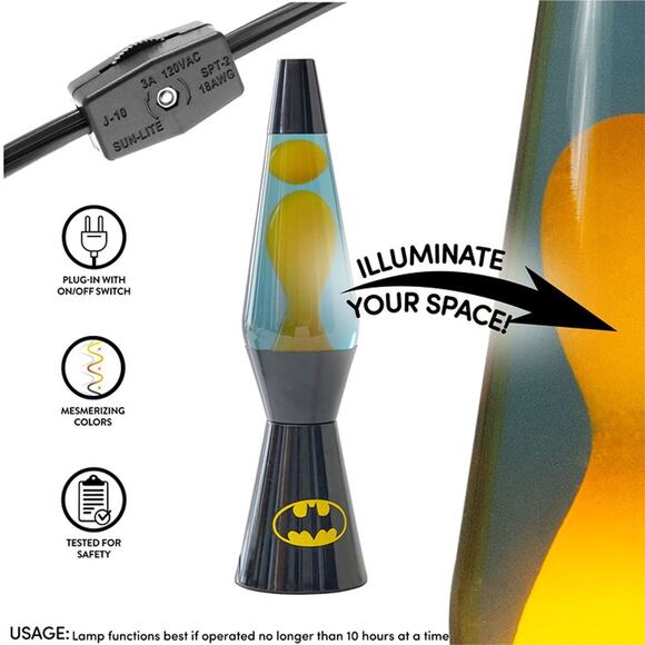 Batman 16" Lava Motion Volcano Lamp, Yellow Wax in Black Liquid - Picture 3 of 7